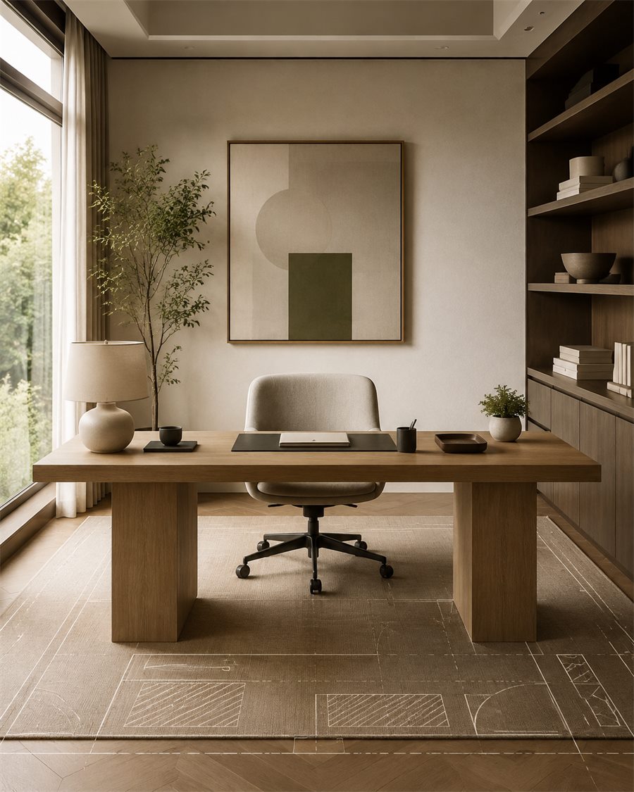 Quiet home office with a clear desk view and natural light